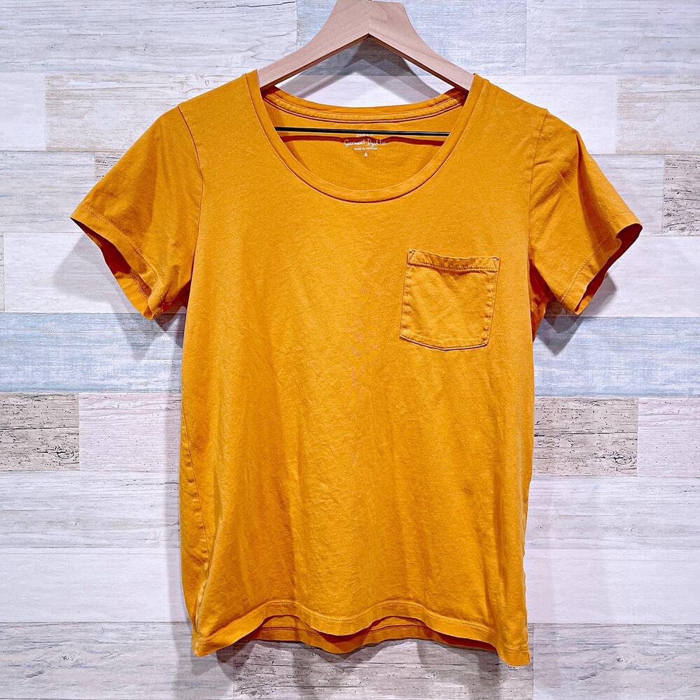 J Crew Garment Dyed Relaxed Pocket Tee Yellow Short Sleeve Cotton Womens Small